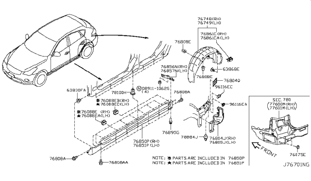 2016 Infiniti QX50 Guard Assembly-DRAFTER, RH Diagram for 78842-1UX0A