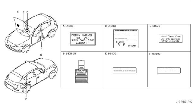 2014 Infiniti QX50 Caution Plate & Label Diagram 2