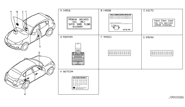 2012 Infiniti EX35 Caution Plate & Label Diagram 2