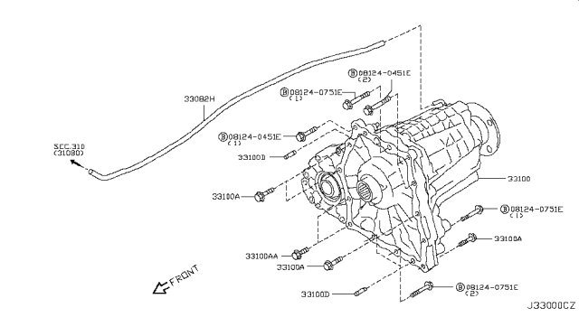 2014 Infiniti QX50 Transfer Assembly & Fitting Diagram 1