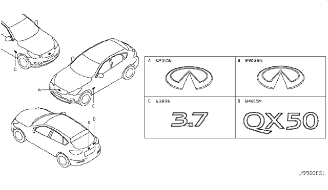 2013 Infiniti EX37 Emblem & Name Label Diagram 2