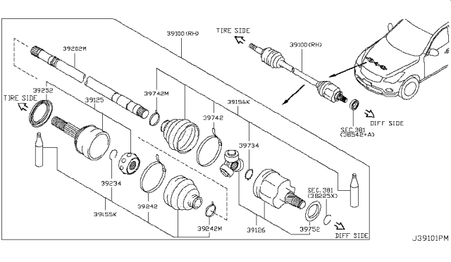 2013 Infiniti EX37 Front Drive Shaft (FF) Diagram 4