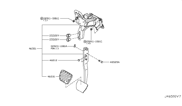 2015 Infiniti QX50 Brake & Clutch Pedal Diagram