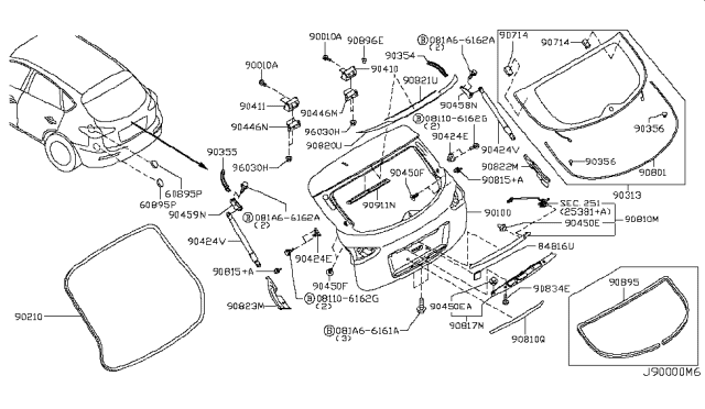 2016 Infiniti QX50 Cap-Back Door Upper,Center Diagram for 90911-1BA0A