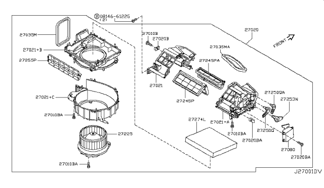 2011 Infiniti EX35 Air Conditioner Air Filter Kit Diagram for B7277-1CA1A