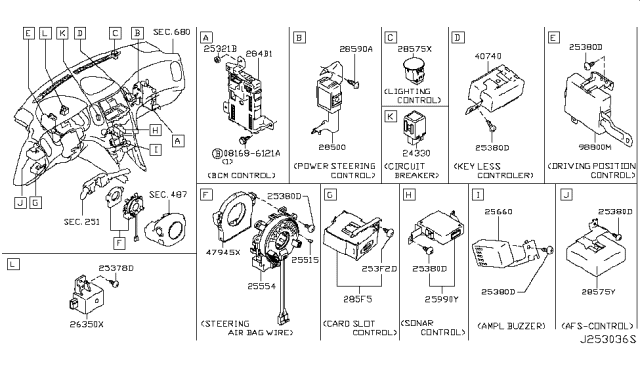 2016 Infiniti QX50 Control Assembly-Driving Position Diagram for 98800-3WU5A