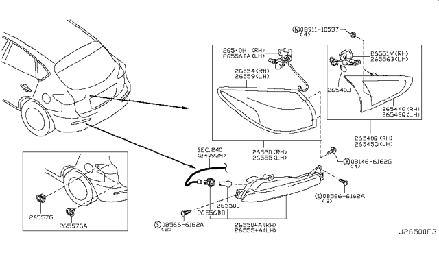 2009 Infiniti EX35 Lamp Assembly-Back Up,RH Diagram for 26540-1BA0A