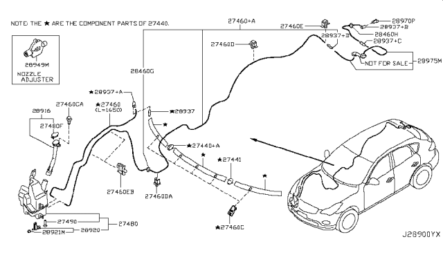 2015 Infiniti QX50 Windshield Washer Tank Assembly Diagram for 28910-1BA0A