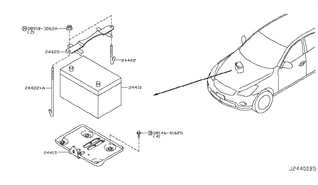 2012 Infiniti EX35 Battery & Battery Mounting Diagram