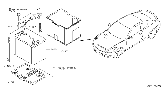 2013 Infiniti G37 Coupe Battery & Battery Mounting Diagram 2
