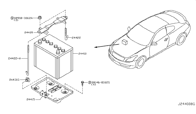 2011 Infiniti G37 Coupe Battery & Battery Mounting Diagram 2