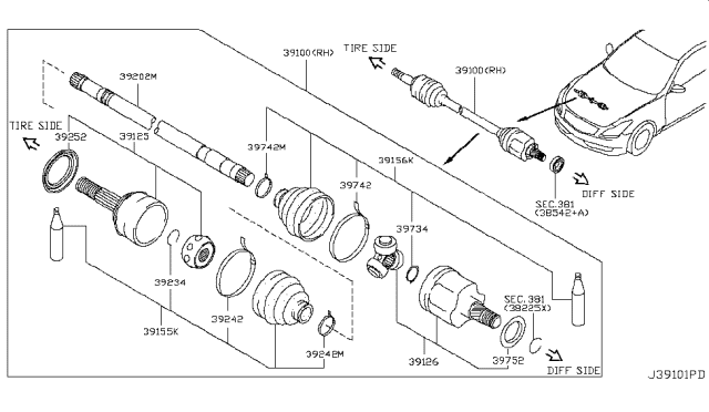 2014 Infiniti Q60 Coupe Front Drive Shaft (FF) Diagram 4
