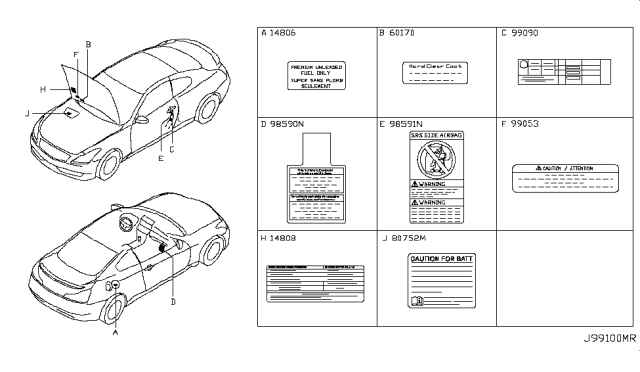 2010 Infiniti G37 Caution Plate & Label Diagram 1