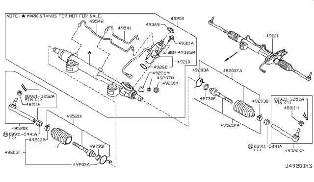 2013 Infiniti G37 Power Steering Gear & Linkage Assembly Diagram for 49001-1ND1E