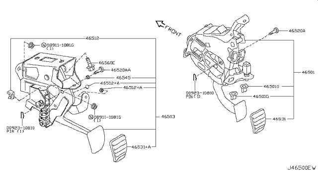 2008 Infiniti G37 Pedal Assy-Brake W/Bracket Diagram for 46501-JK607