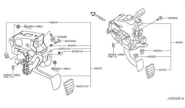 2009 Infiniti G37 Brake & Clutch Pedal Diagram 2