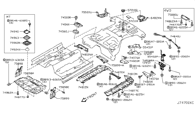 2013 Infiniti G37 Cover-Front,Under Diagram for 75892-JK500