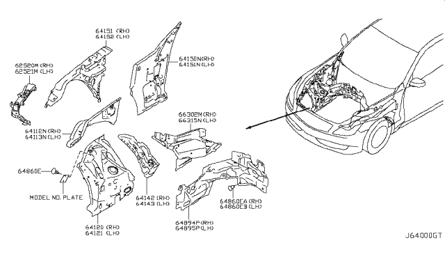2010 Infiniti G37 Support Assembly-Rad Core,RH Diagram for 62520-JK600