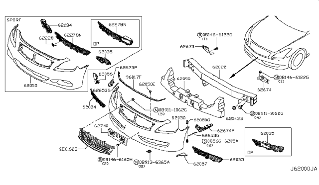 2009 Infiniti G37 Front Bumper Diagram 1