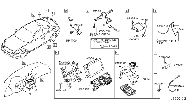 2008 Infiniti G37 Display Unit-Av Diagram for 28091-JK000