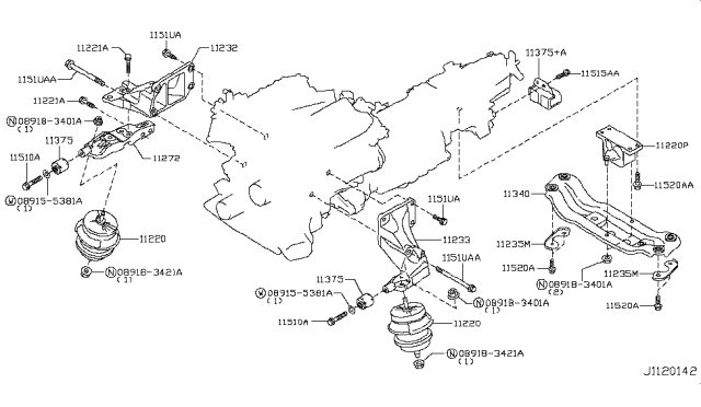 2009 Infiniti G37 Engine & Transmission     Mounting Diagram 2