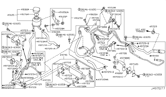 2011 Infiniti G37 Power Steering Hose & Tube Set Diagram for 49710-JK62C