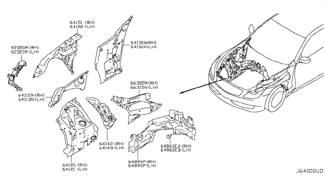 2014 Infiniti Q60 Hood Ledge & Fitting Diagram 1