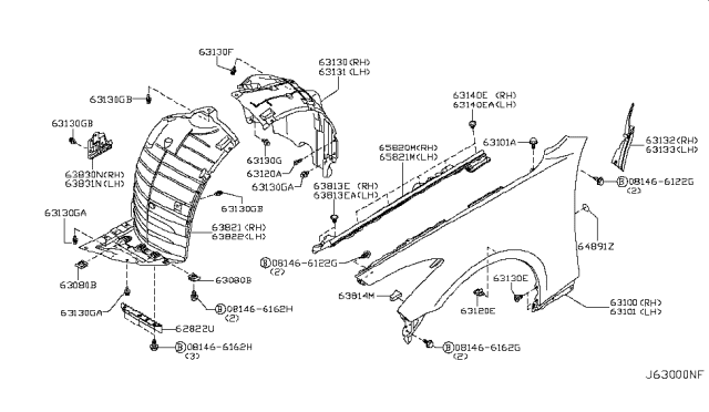 2013 Infiniti G37 Coupe Front Fender & Fitting Diagram 1