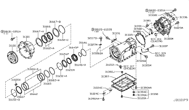 2009 Infiniti G37 Torque Converter Assembly Diagram for 31100-90X14