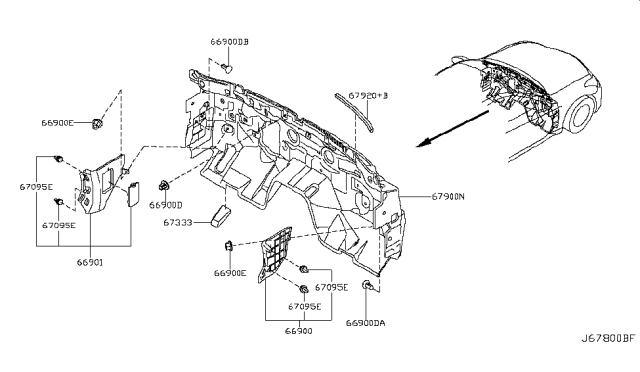 2013 Infiniti G37 Dash Trimming & Fitting Diagram