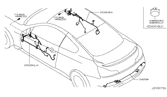 2011 Infiniti G37 Harness Assembly - Door, Front Diagram for 24125-1NL0A