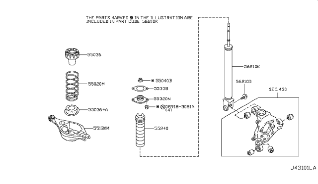 2015 Infiniti Q60 Rear Suspension Spring Diagram for 55020-JL00D