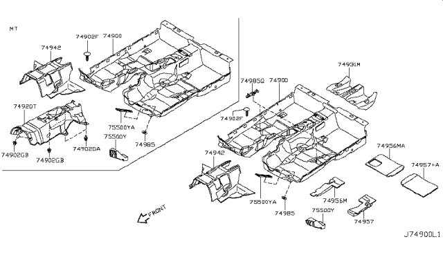 2014 Infiniti Q60 Floor Trimming Diagram