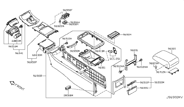 2009 Infiniti G37 Console Box Lid Diagram for 96920-JL01C
