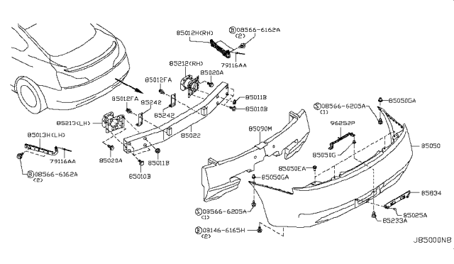 2011 Infiniti G37 Rear Bumper Diagram 1