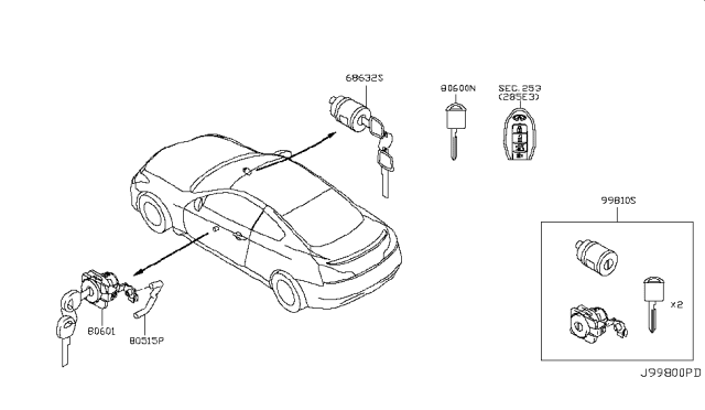 2011 Infiniti G37 Coupe Key Set & Blank Key Diagram 1