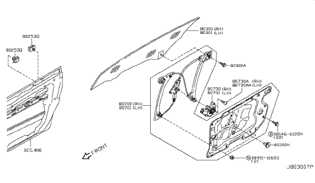 2011 Infiniti G37 Front Door Window & Regulator Diagram