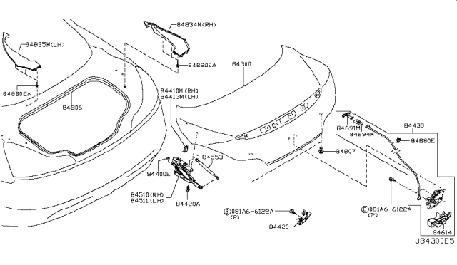 2014 Infiniti Q60 Trunk Lid & Fitting Diagram 1