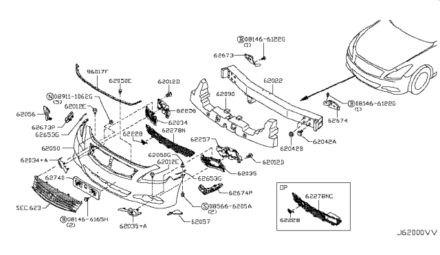 2010 Infiniti G37 Front Bumper Cover Diagram for K6020-1NG5A