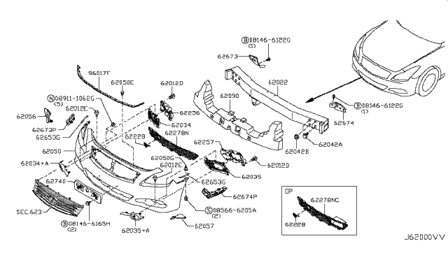 2013 Infiniti G37 Front Bumper FASCIA Diagram for K6020-1VU0A