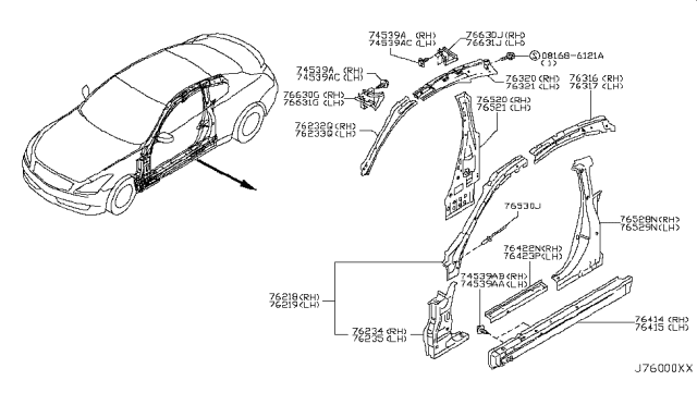 2014 Infiniti Q60 Brace-Roof Rail Rear LH Diagram for 76343-JL00A