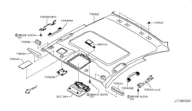 2008 Infiniti G37 Clip-Door Diagram for 73998-1BA1A