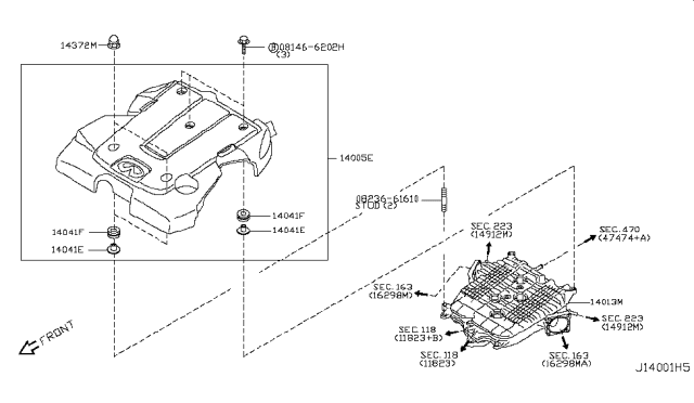 2008 Infiniti G37 Engine Cover Ornament Assembly Diagram for 14041-EY00A