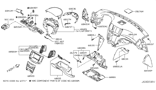 2015 Infiniti Q60 Instrument Panel,Pad & Cluster Lid Diagram 2