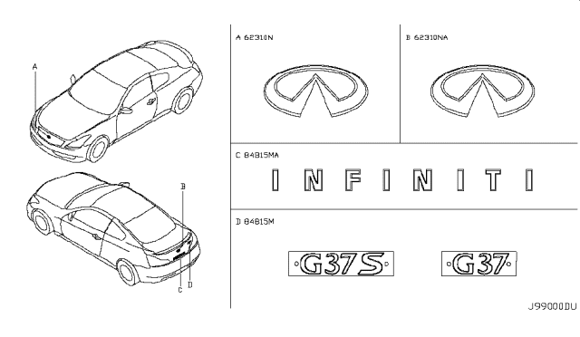 2009 Infiniti G37 Emblem & Name Label Diagram 1