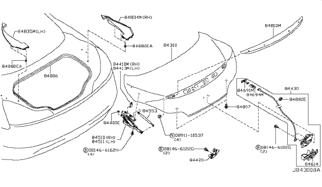 2010 Infiniti G37 Trunk Lid & Fitting Diagram 2