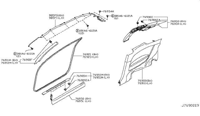 2014 Infiniti Q60 Body Side Trimming Diagram