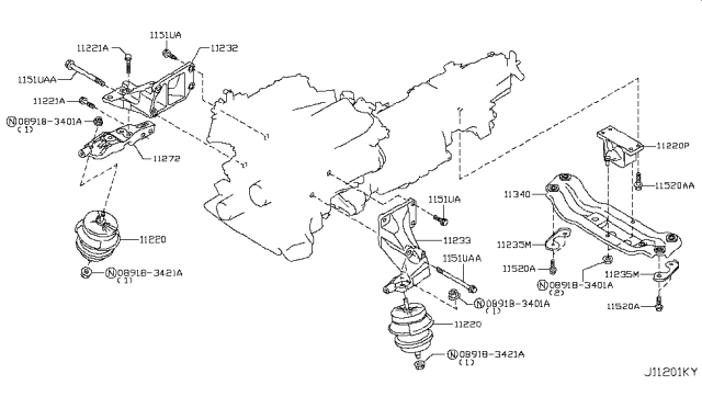 2014 Infiniti Q60 Engine & Transmission     Mounting Diagram 2