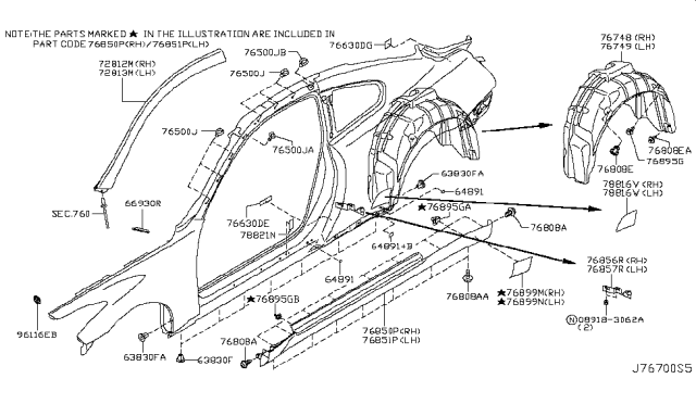 2010 Infiniti G37 Cover-Sill,LH Diagram for 76851-1NL0B