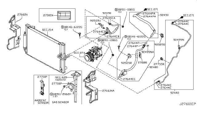 2013 Infiniti G37 Condenser,Liquid Tank & Piping Diagram